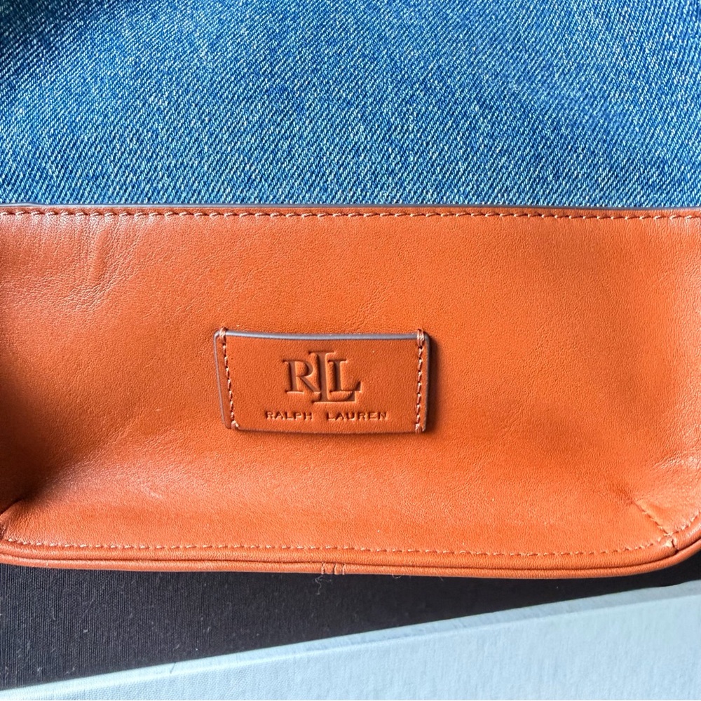 Ralph Lauren Women Devyn Denim with Leather Trim Extra-Large Tote Bag - Picture 8 of 16